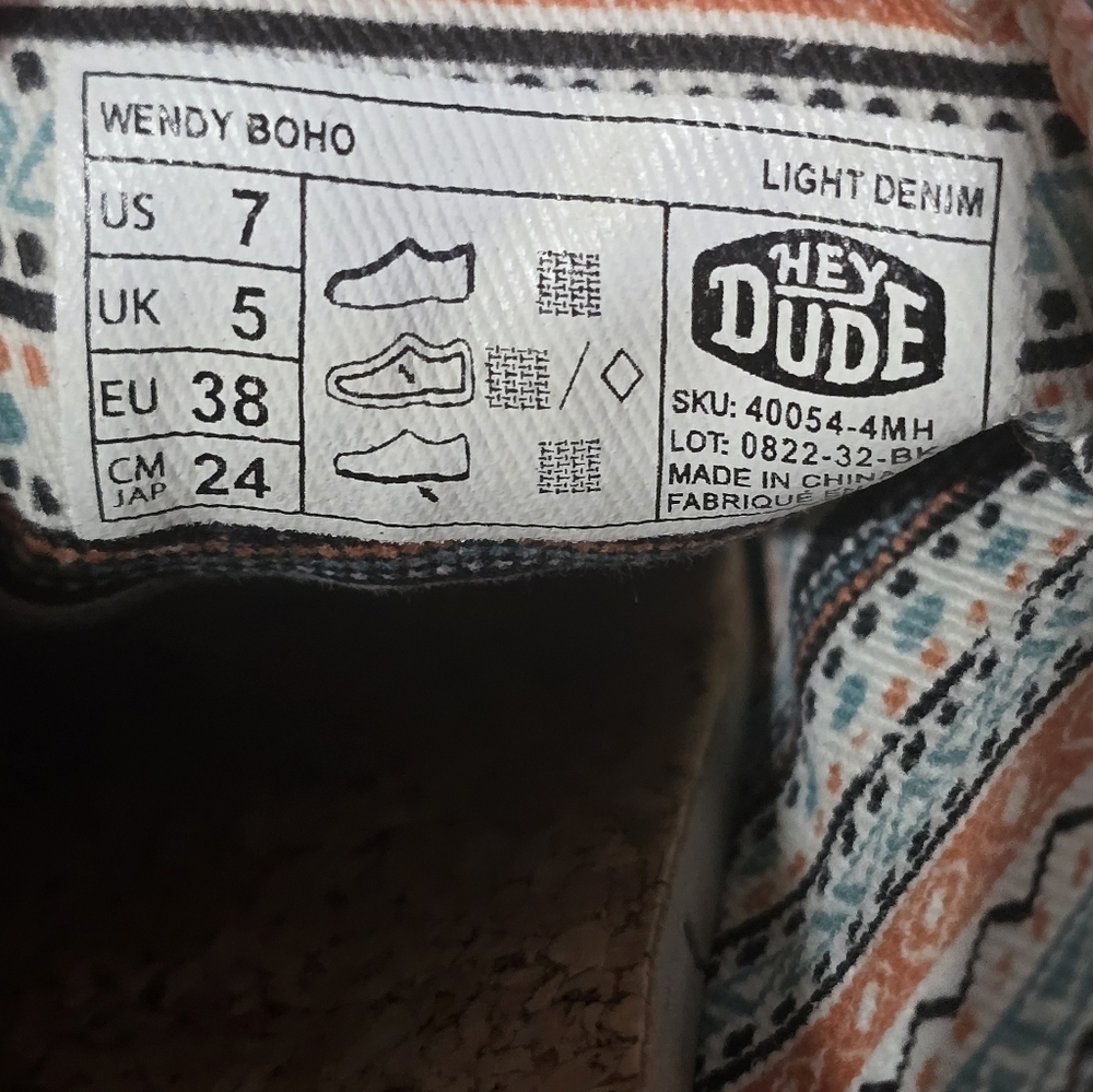 Hey Dude Wendy Boho Light Denim Womens  7 Slip On Loafer Boat Shoes Casual Comfy - Picture 8 of 8